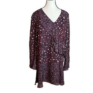 Parker Kimberly Cheetah Ruffle Mini Dress Burgandy Silk Blend Womens Size Medium